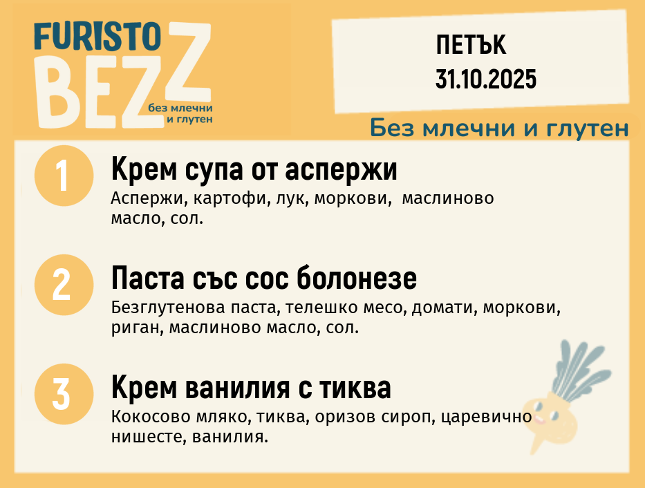 Меню без млечни и глутен  31.10 200гр. 