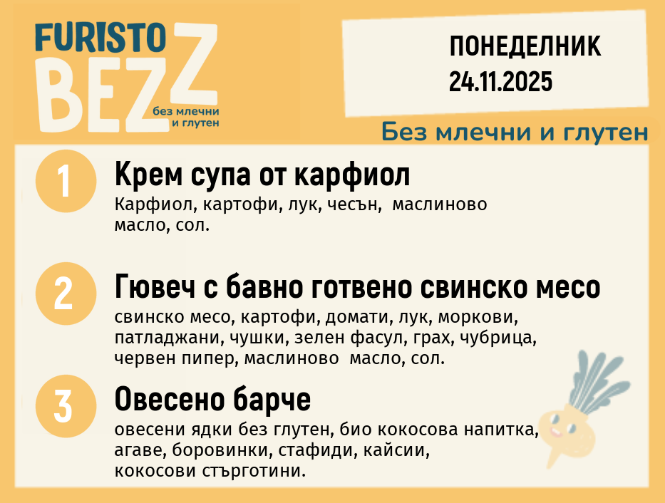 Меню без млечни и глутен  24.11 200гр.