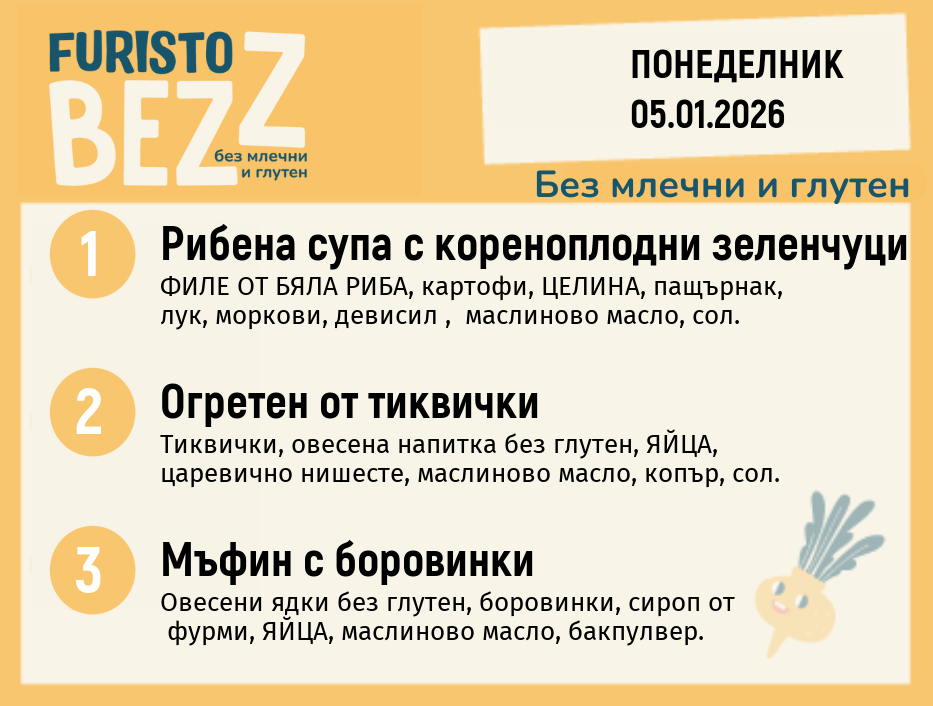 Меню без млечни и глутен 05.01  200гр. 