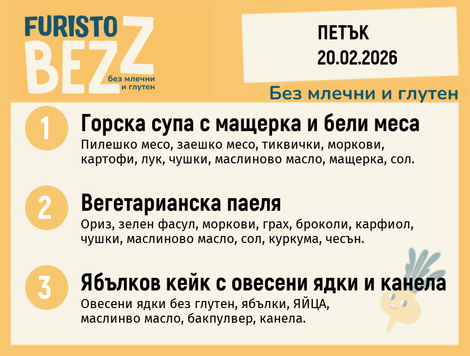 Меню без млечни и глутен 20.02 200гр.