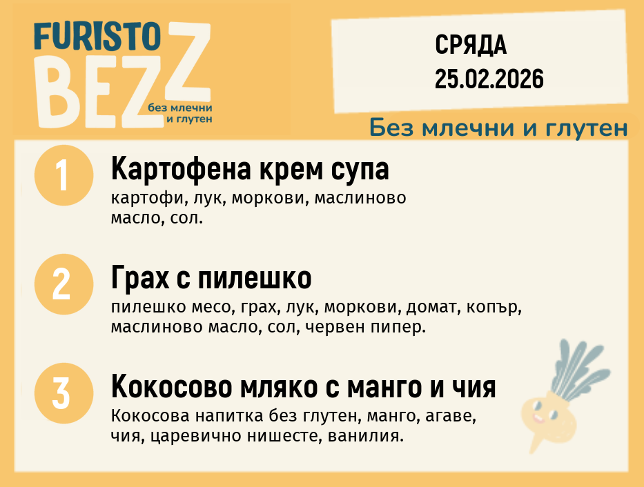 Меню без млечни и глутен 25.02 200гр. 
