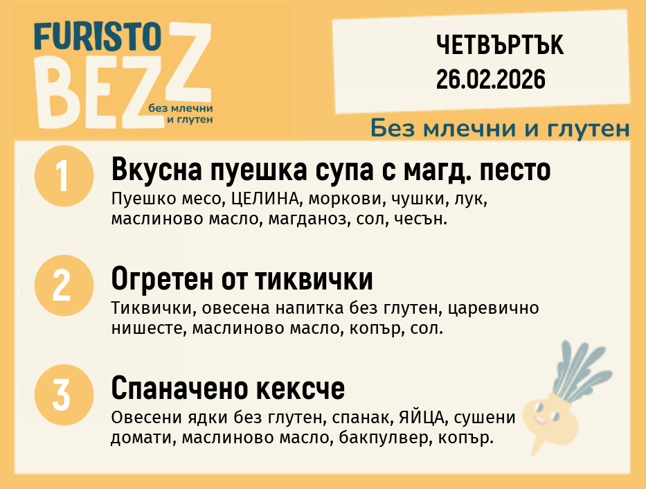Меню без млечни и глутен 26.02 200гр. 