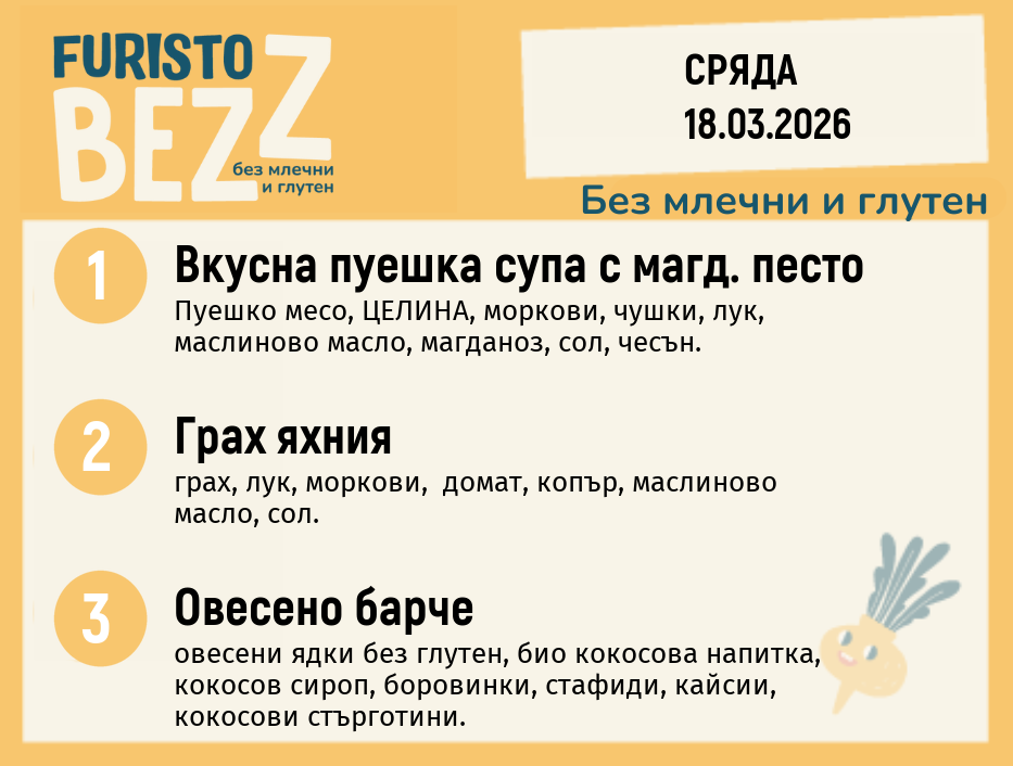 Меню без млечни и глутен 18.03  200гр. 