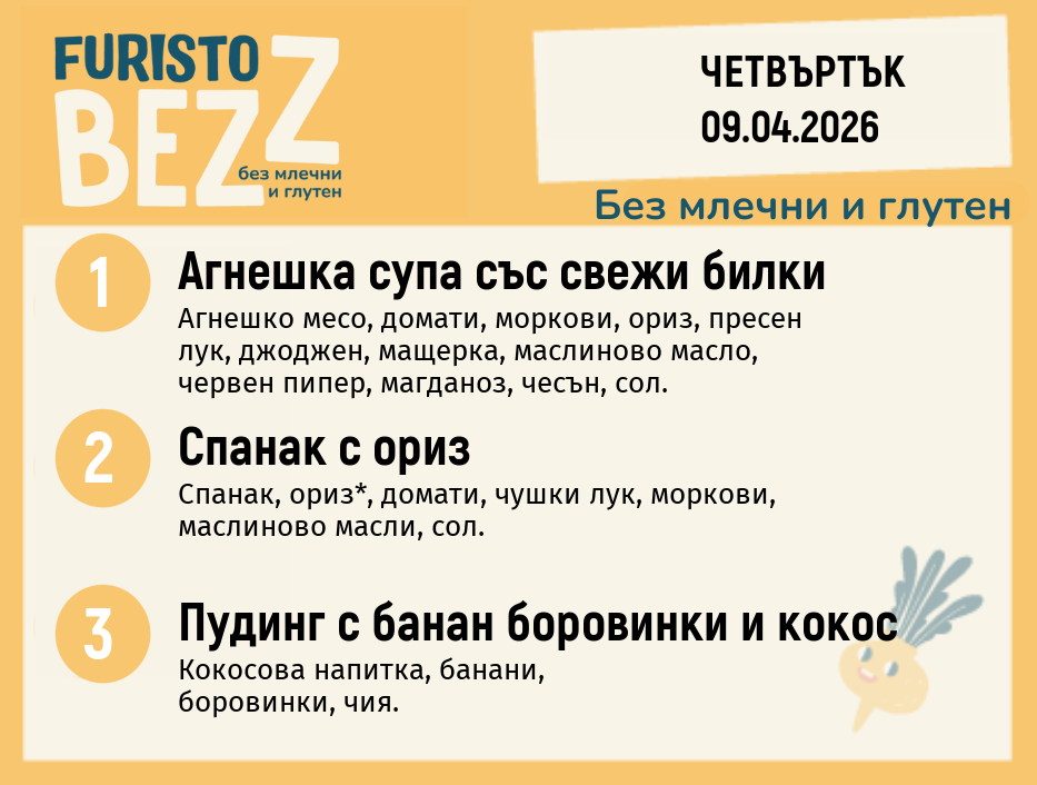 Меню без млечни и глутен 09.04 200гр.