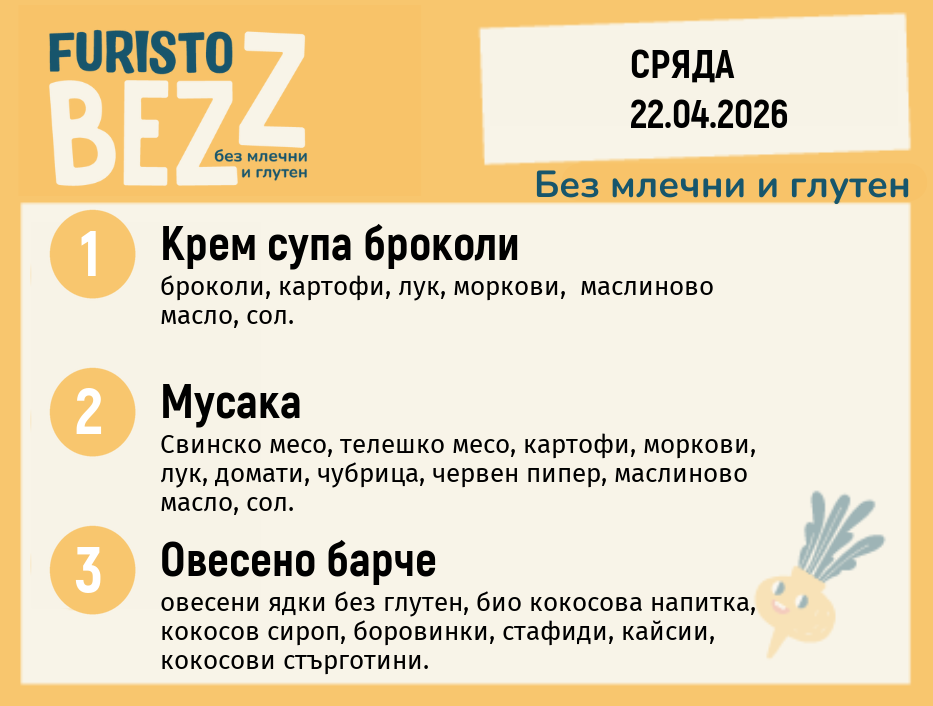 Меню без млечни и глутен 22.04  200гр. 
