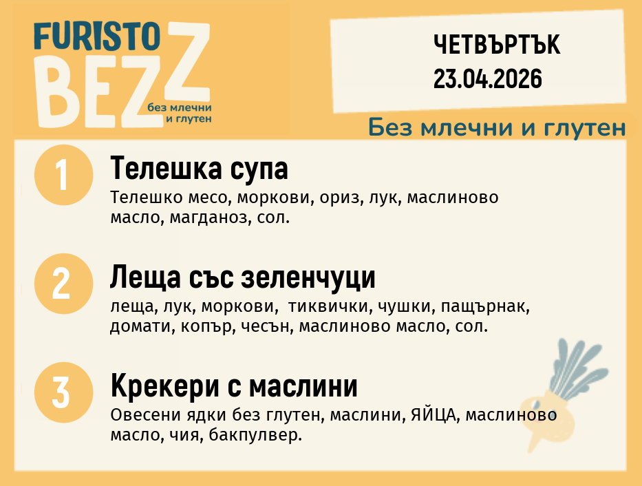 Меню без млечни и глутен 23.04 200гр.