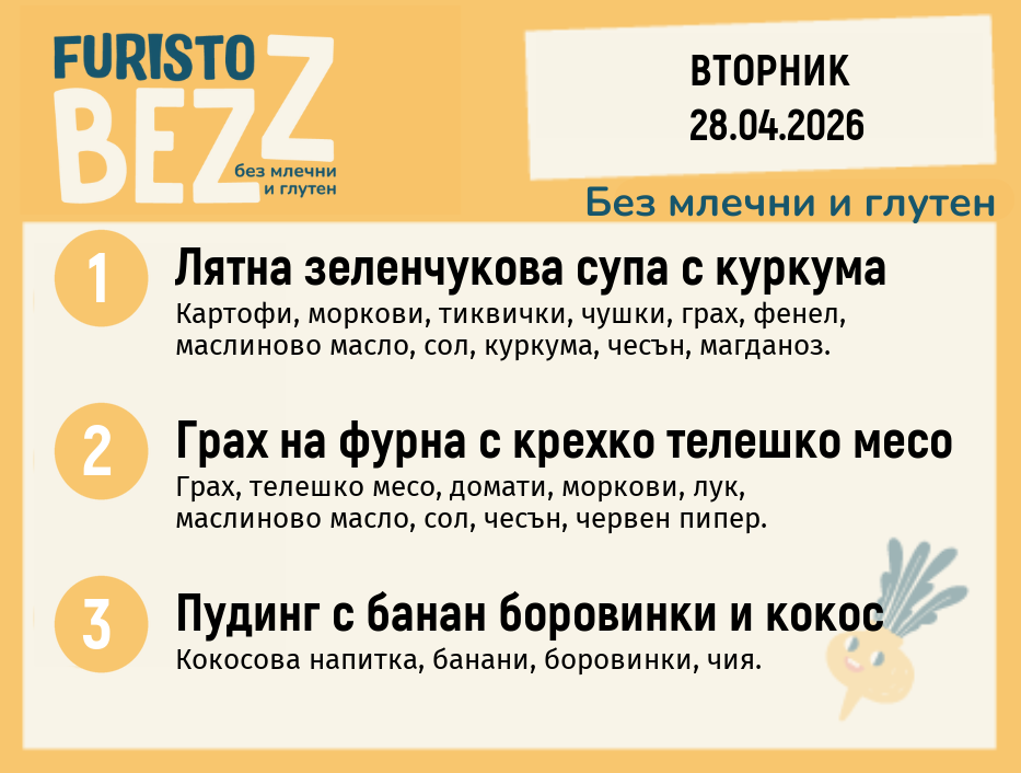 Меню без млечни и глутен 28.04 200гр. 