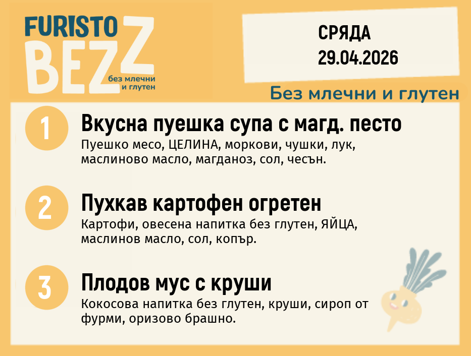 Меню без млечни и глутен 29.04 200гр.
